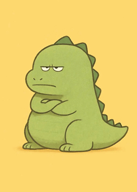 Grumpy Green Cartoon Dinosaur Illustration