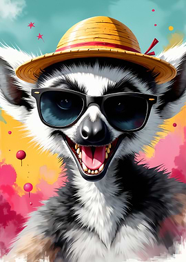 Lemur with Hat and Sunglasses