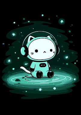 Astronaut Cat with Headphones in Space
