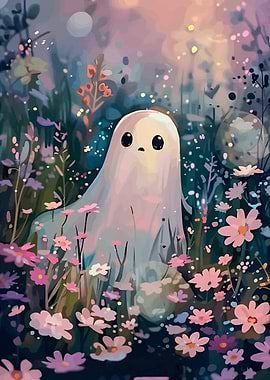 Cute Ghost in a Flower Field
