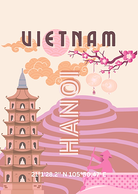 Vietnam, Hanoi Travel Poster