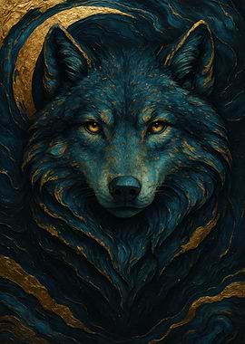Blue and Gold Wolf Portrait