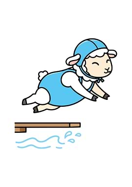 Cartoon Sheep Diving and Swimming