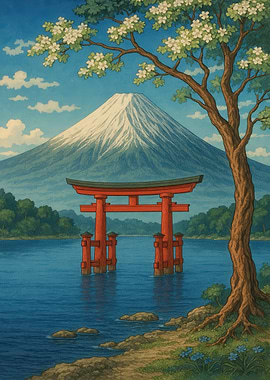 Mount Fuji and Torii Gate Landscape