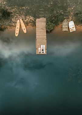 Aerial view of dock with people