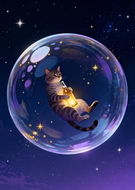 Cat in Bubble with Glowing Bottle