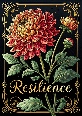 Vibrant Floral Dahlia Blooms Resilience in Golden Frame