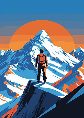 Mountain Climber at Peak Vector Illustration