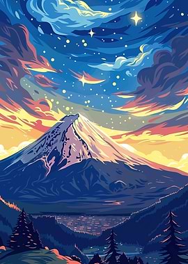 Mountain Landscape Starry Sky
