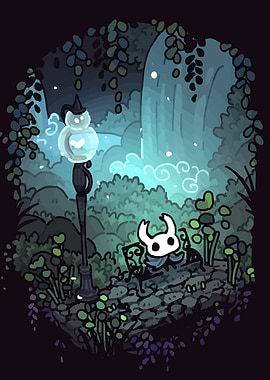 Hollow Knight on a bench