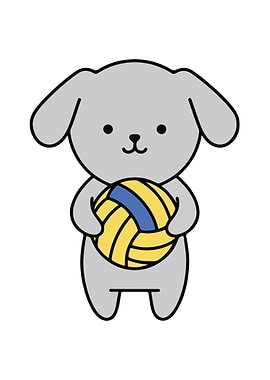 Cartoon Dog Holding Volleyball Illustration