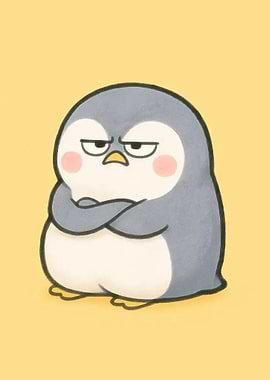 Grumpy Penguin Cartoon Illustration