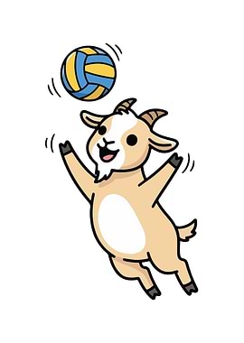 Cartoon Goat Playing Volleyball Illustration