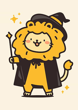 Cartoon Lion Wizard with Magic Wand