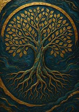 Golden Tree of Life on Teal