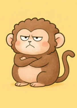 Grumpy Cartoon Monkey with Arms Crossed