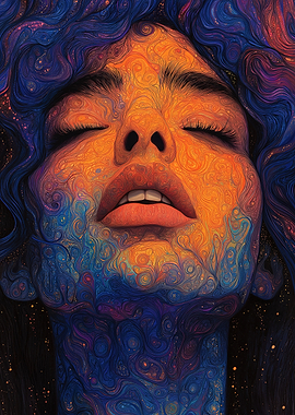 Abstract Portrait with Swirling Colors