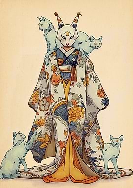 Mystical Cat Spirit in Kimono