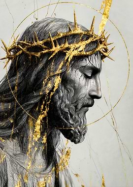 Abstract Jesus Christ Portrait with Gold
