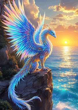 Dragon Overlooking Ocean Sunset