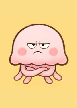 Grumpy Pink Jellyfish Cartoon Character