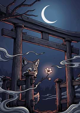 Wolf Torii Gate Crescent Moon