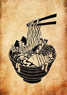 Ramen Bowl Illustration on Textured Background