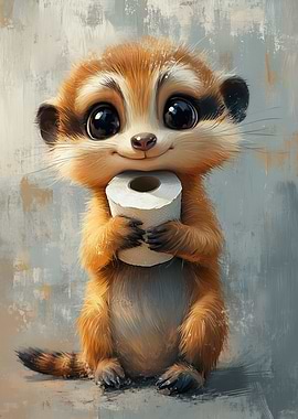 Cute Meerkat Holding Toilet Paper Roll