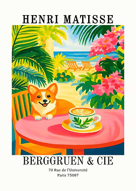 Henri Matisse Corgi Beach Cafe Art