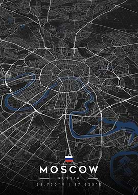 Moscow Russia City Map Art