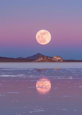 Full Moon Over Water Reflection