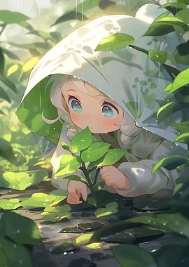 Anime Girl Plant Rain