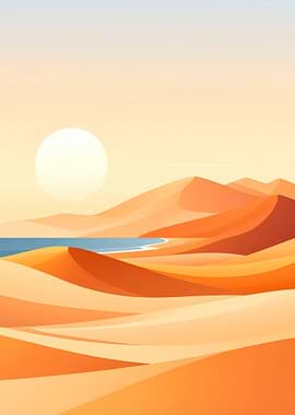 Minimalist Desert Landscape with Sun