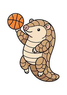 Cartoon Pangolin Playing Basketball