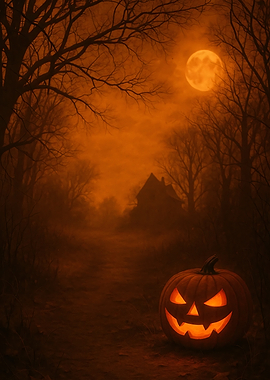 Halloween Pumpkin in Spooky Forest