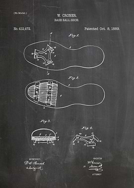 Baseball Shoe Patent Drawing - 1889