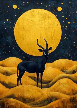 Sable Antelope Under Golden Moon