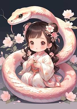 Chibi Girl Snake Flowers