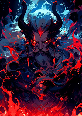 Horned Demon with Fiery Aura