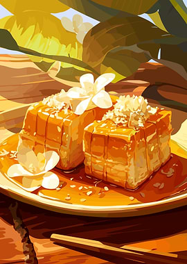 Honey toast with flowers illustration