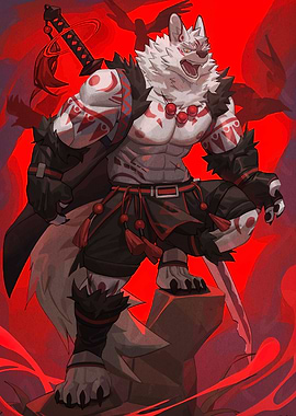 Muscular Wolf Warrior with Sword