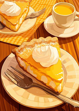 Lemon Pie and Tea Illustration