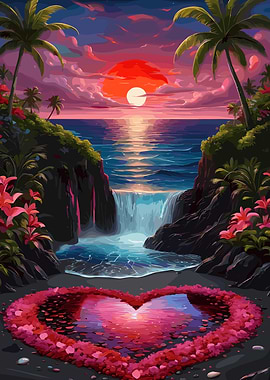 Tropical Beach Heart Sunset