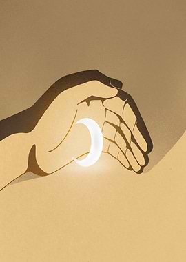 Hand Holding Glowing Crescent Moon