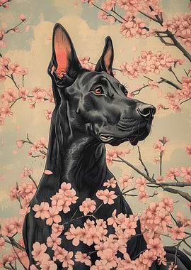 Doberman with Cherry Blossoms | Blossom dog poster