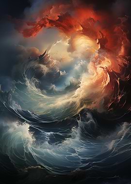 Ocean Storm with Fiery Sky