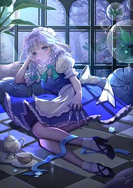 Anime Maid with Knives and Tea