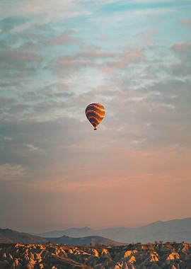 Hot Air Balloon Over Cappadocia Landscape