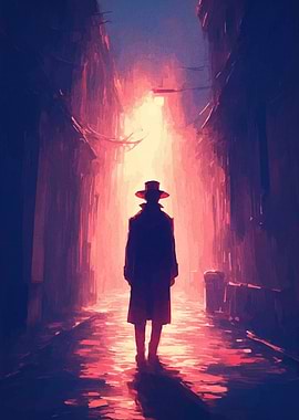 Man in Alleyway with Hat and Coat