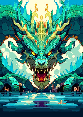 Majestic Green Dragon Overlooking Water